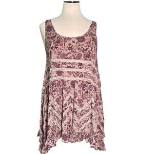 Free People Floral Pinks Sleeveless Strap Tiered Swing Dress Women’s Ruffle PS